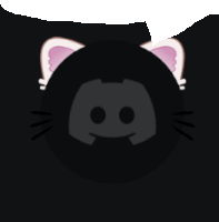 a black cat with pink ears has a discord logo on its face