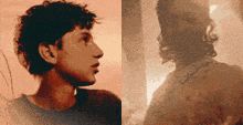 a pixelated image of a man 's face and a woman 's shadow