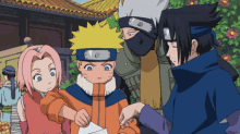 a group of anime characters including naruto and sasuke are gathered together