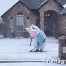 Unicorn Shoveling Snow Viralhog GIF - Unicorn Shoveling Snow Viralhog Removing Snow From Road GIFs