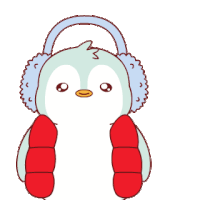 a penguin wearing ear muffs and a scarf says " hello "