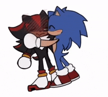 shadow the hedgehog and sonic the hedgehog are kissing each other in a cartoon .
