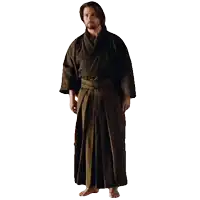 a man with a beard wearing a kimono and long skirt
