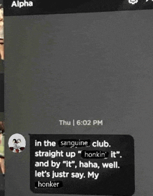 a screenshot of a text message between alpha and another person