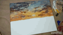 a painting of a sunset with the words made in animotica below it