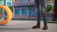 a cartoon drawing of a man standing on a street