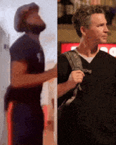 a man in a black shirt and a man in a black scrub top are standing next to each other