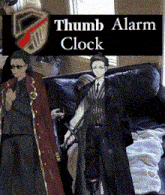 a thumb alarm clock with a picture of two men