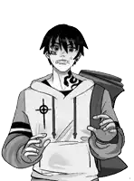 a black and white drawing of a boy wearing a hoodie with the number xii on it