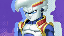 a cartoon character with a purple background and a white head