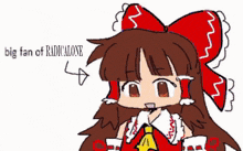 a cartoon of a girl with a pink bow and the words `` big fan of radicalone '' .