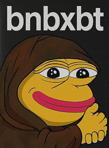 a cartoon of a frog wearing a brown hoodie with the words bnbxbt on it