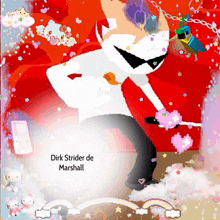a cartoon drawing of dirk strider de marshall with a red background