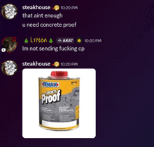 a can of tenax concrete proof sits on a white surface