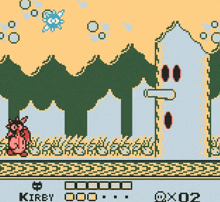 a screenshot of a video game called kirby with a score of 0x02