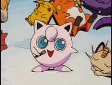 a cartoon of jigglypuff with a microphone on its neck