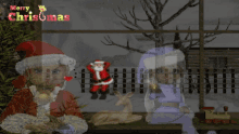 a merry christmas greeting card with a couple of children