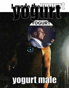 a man in a suit is on the cover of a book called yogurt yogurt yogurt male