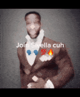 a man in a suit with the words join sivella cuh on the bottom