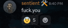 a screenshot of a text message from sentient at 8:40 pm