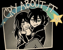 a cartoon of a boy and a girl with the words cry about it