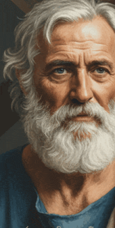 a man with gray hair and a white beard wearing a blue shirt