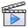 a clapper board with a blue play button on it