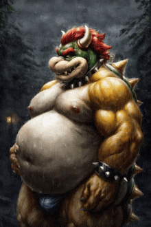 a painting of bowser with a big belly