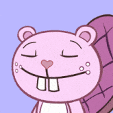 a cartoon drawing of a pink beaver with its eyes closed and a heart on its nose
