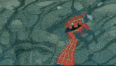 a cartoon character is standing in a room with a lot of black dots on it .