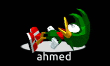 a pixel art drawing of a cartoon character with the name ahmed below it