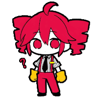 a cartoon character with red hair and yellow gloves has a question mark above his head