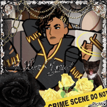 a picture of a man and a cat with a crime scene do not tape