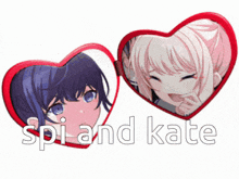 two heart shaped mirrors with the words spi and kate written on them