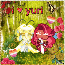 a picture of two cartoon characters with the words i love yuri on the bottom