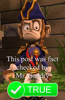 a picture of a monkey with a check mark that says true