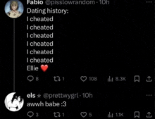 a screenshot of a twitter conversation between fabio and els about ellie