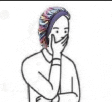 a drawing of a person wearing a bonnet covering their mouth .