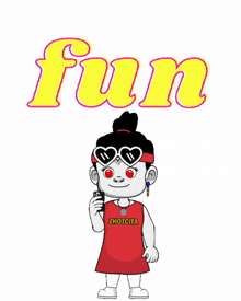 a cartoon girl wearing sunglasses and a shirt that says ' zhoutcita ' on it
