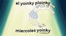 a cartoon of a girl doing a handstand in front of a spotlight .