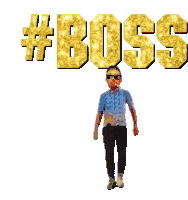 a man wearing sunglasses and a cigarette stands in front of a sign that says #boss