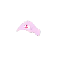 a pink hat with the letter l on the front