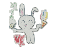 a child 's drawing of a bunny rabbit holding a torch