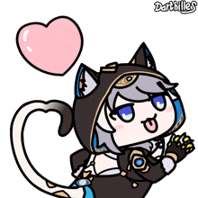 a cartoon drawing of a cat with a heart and the word darthilles on the bottom