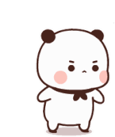 a cartoon panda bear with a bow tie is standing and looking at the camera .