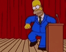 homer simpson is dancing in front of a podium in a cartoon .