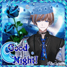 a good night greeting card with a man wearing a blue hat
