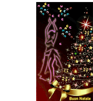a christmas card with a dancing woman and a christmas tree