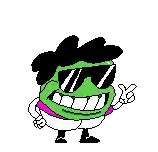 a pixel art of a cartoon character wearing sunglasses and a pink scarf .