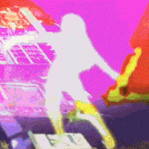 a silhouette of a woman is dancing in front of a dj mixer